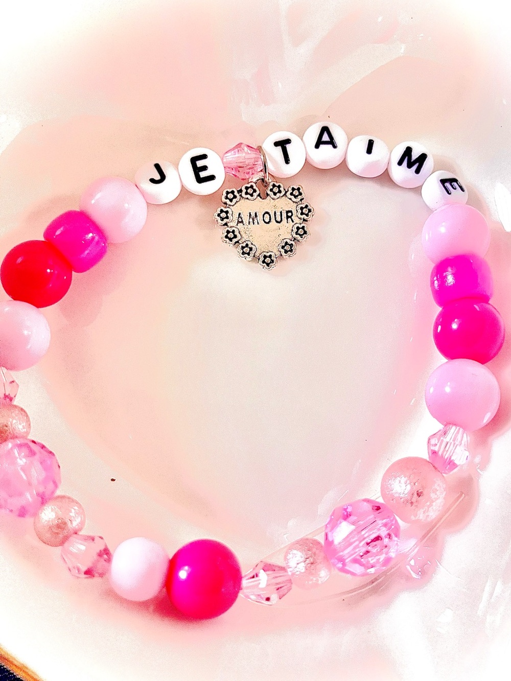 BUY1GET1FREE Je Taime Pink Beaded Bracelet with Heart Charm
